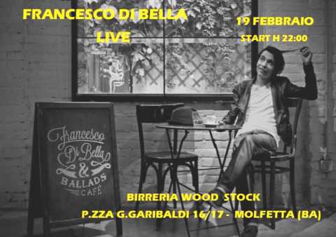 Molfetta, il cantautore Francesco Di Bella in concerto al Wood Stock