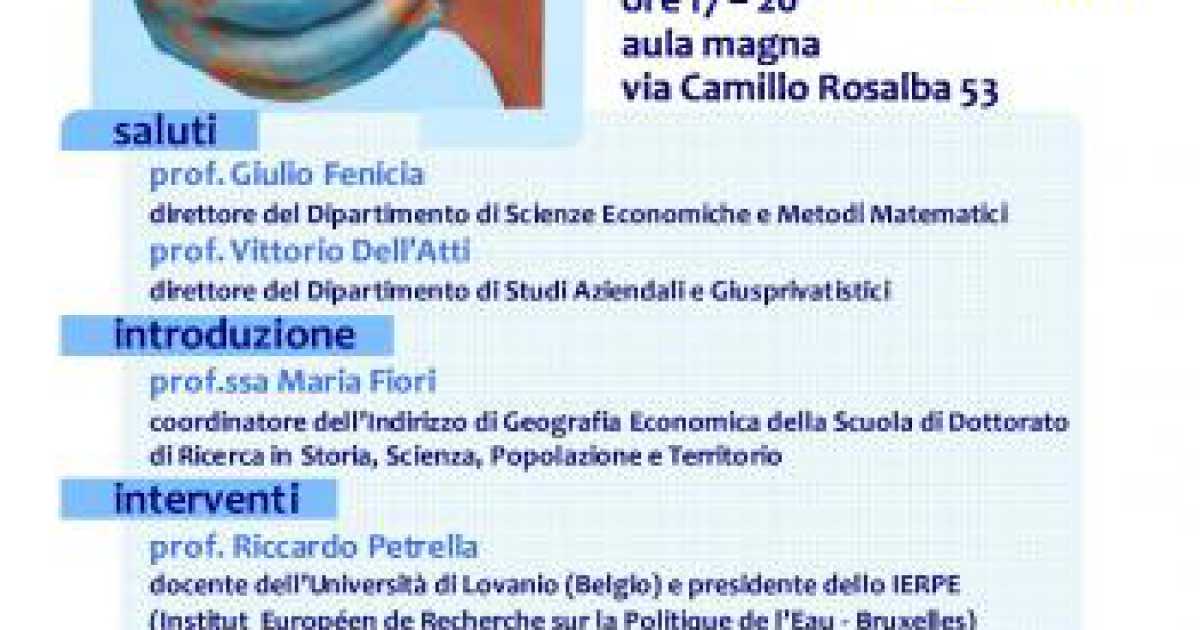Bari, Riccardo Petrella presenta ''Il nuovo manifesto dell�acqua e degli altri beni comuni''