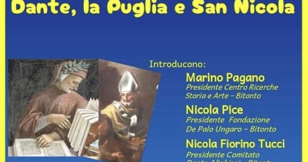 Bitonto, al Museo Archeologico l'incontro ''Dante, la Puglia e San Nicola''