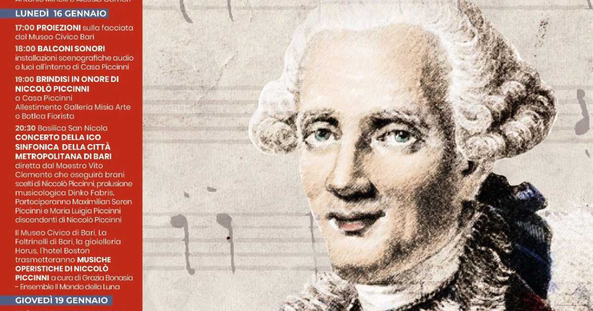 Bari, il 16 gennaio � il compleanno di Piccinni: gli eventi in programma