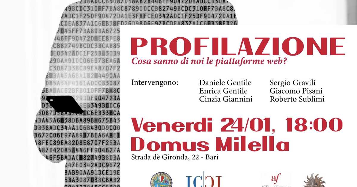 Bari, Domus Milella: dialogo sul tema ''Profilazione. Cosa sanno di noi le piattaforme web?''