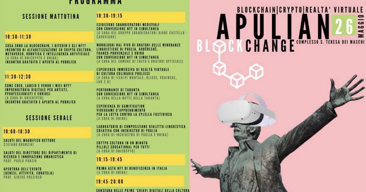 Bari, ''Apulian Blockchain'': realt� virtuale, taranta e un'asta per tutelare il patrimonio pugliese