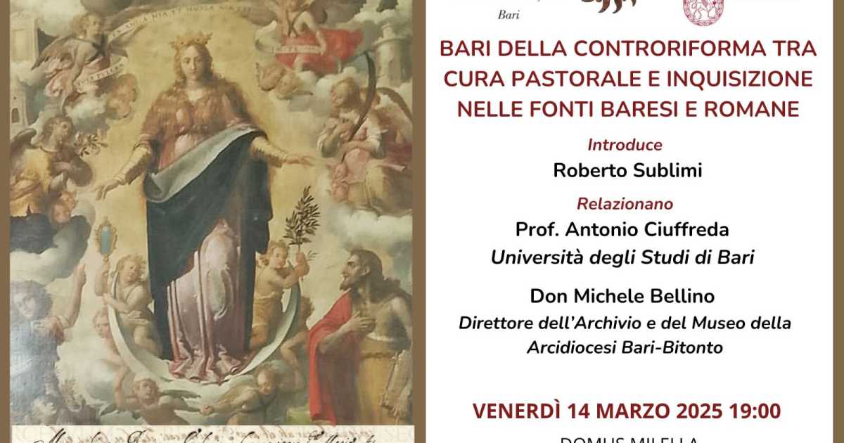 Domus Milella, da documenti inediti nasce un incontro sulla ''Bari della controriforma''