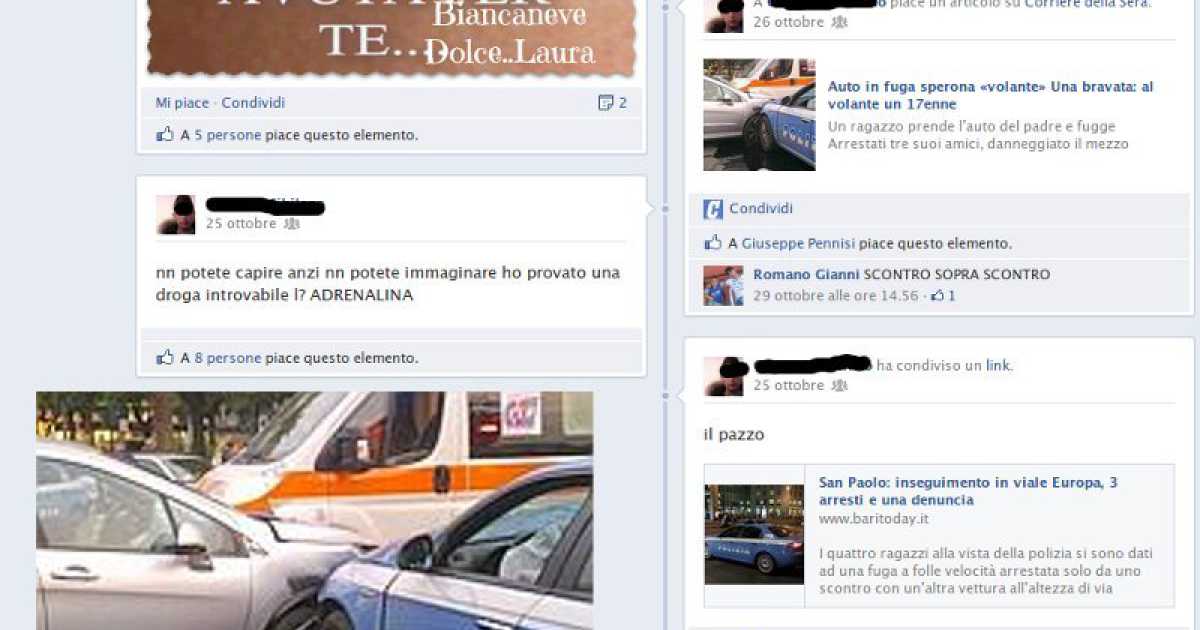 A 17 anni causa un incidente d'auto e si compiace su facebook