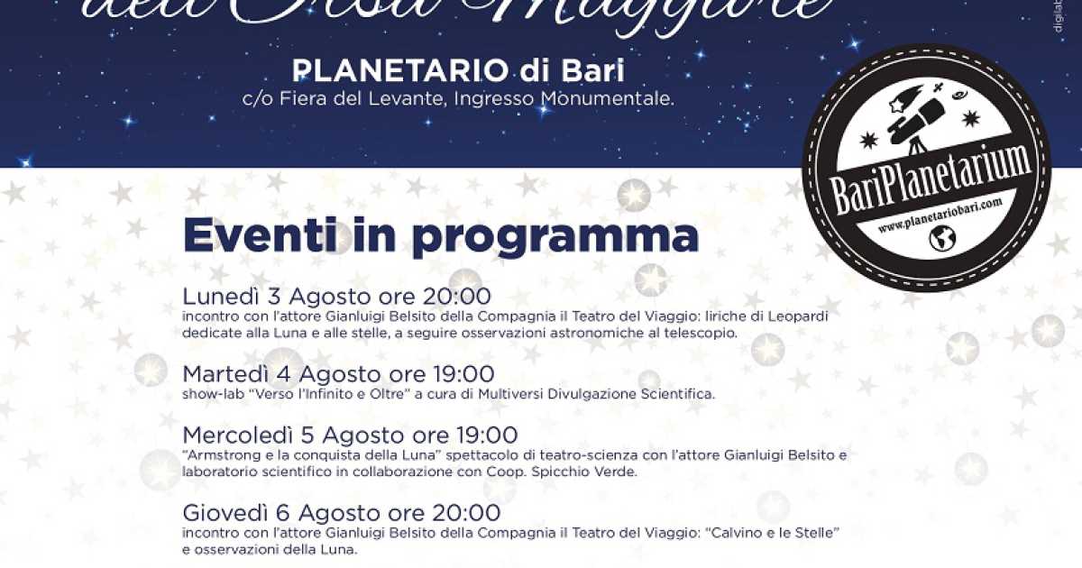 Bari, sette serate al Planetario tra astronomia, laboratori e teatro-scienza
