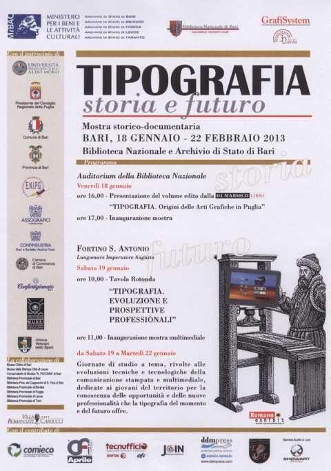 Bari, ''Tipografia. Storia e futuro'' alla Biblioteca nazionale e al Fortino Sant'Antonio