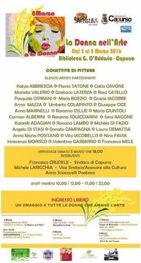 Capurso, ''La donna nell'arte'': collettiva di pittura, scultura e grafica