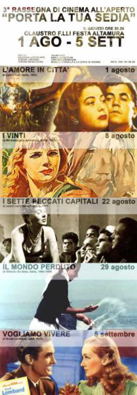 Altamura, proiezione del film ''I sette peccati capitali'' nel Claustro Fratelli Festa