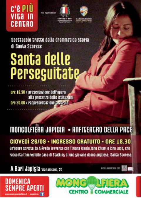 Bari, ''Santa delle Perseguitate'': rappresentazione teatrale all'Arena della Pace