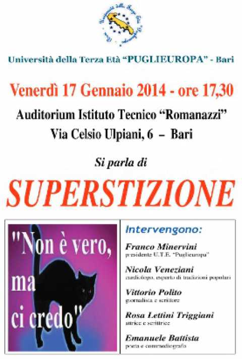 Bari, ''Non  vero, ma ci credo'': incontro sulla superstizione al Romanazzi