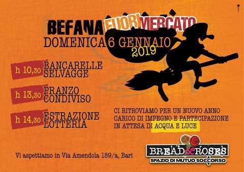 Bari, Bread&Roses: mercatino e lotteria con la Befana Fuorimercato