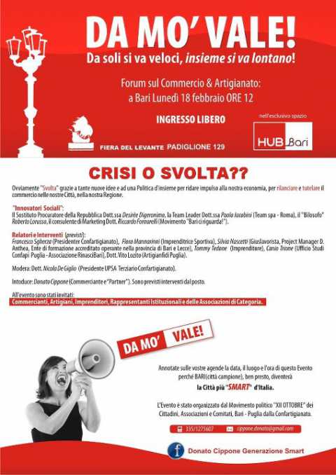 Bari, ''Crisi o svolta?'': forum su commercio e artigianato alla Fiera del Levante