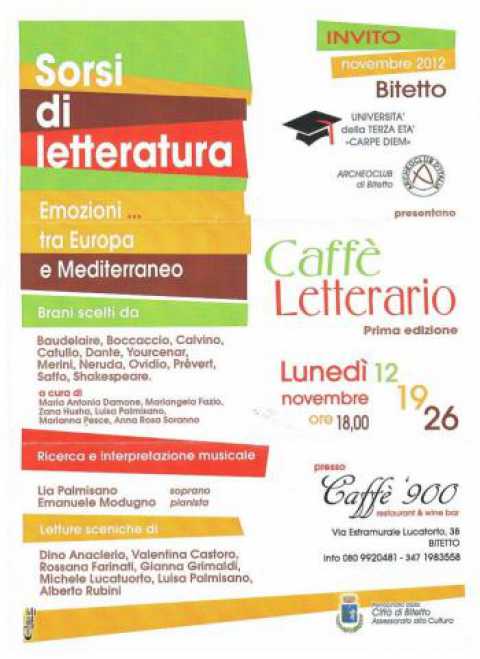 Bitetto, primo appuntamento con ''Sorsi di letteratura''