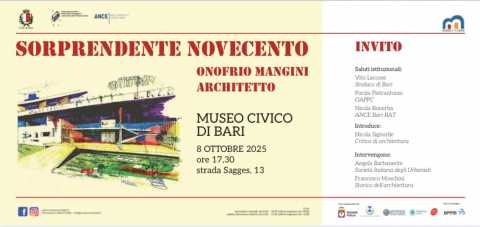 Bari, Museo Civico: mostra dedicata all'architetto Onofrio Mangini