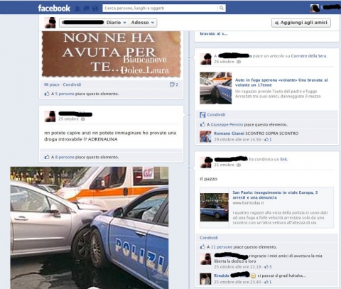 A 17 anni causa un incidente d'auto e si compiace su facebook