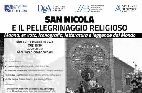 Bari, all'Archivio di Stato l'incontro ''San Nicola e il pellegrinaggio religioso''