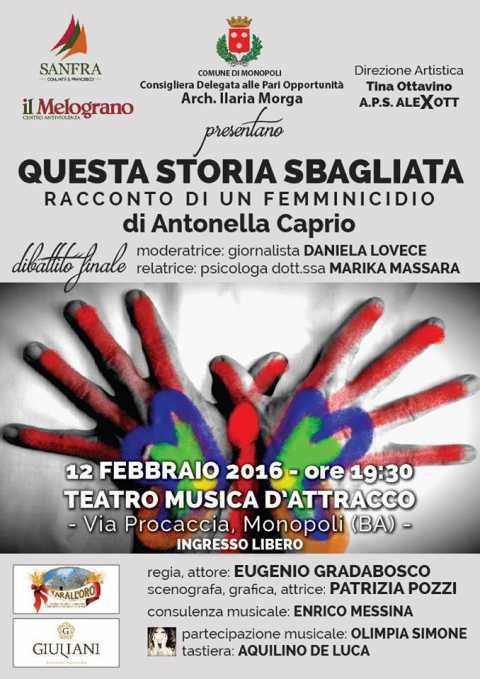 Monopoli, ''Questa storia sbagliata'': spettacolo al teatro Musica d'Attracco
