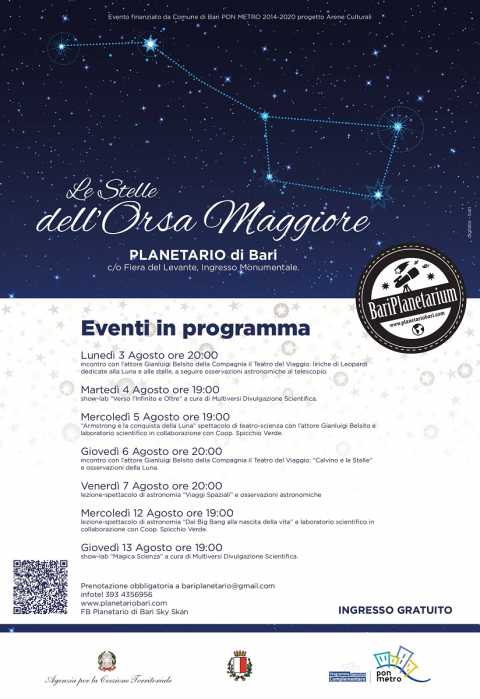 Bari, sette serate al Planetario tra astronomia, laboratori e teatro-scienza