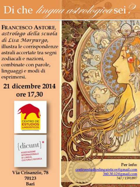Bari, ''Di che lingua astrologica sei?'': incontro con Francesco Astore