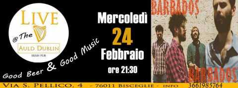 Bisceglie, i Barbados in concerto all'Auld Dublin