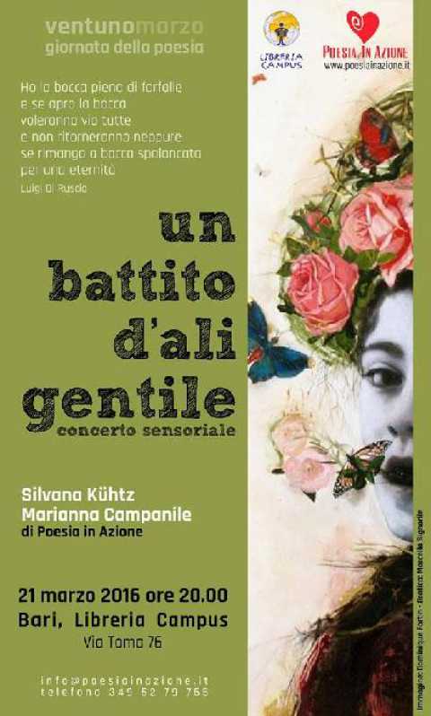 Bari, ''Un battito d'ali gentile'': concerto di musica sensoriale di Silvana Khtz