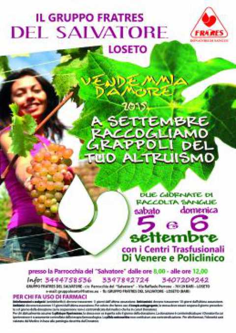 Bari, ''Vendemmia d'amore'': a Loseto due mattine di raccolta sangue