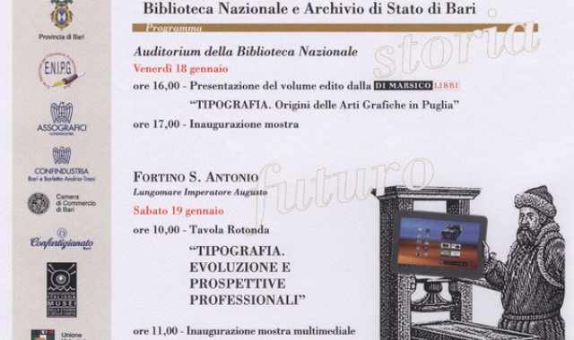 Bari, ''Tipografia. Storia e futuro'' alla Biblioteca nazionale e al Fortino Sant'Antonio