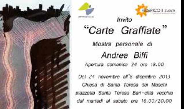 Bari, ''Carte graffiate'': personale di Andrea Biffi a Santa Teresa dei Maschi