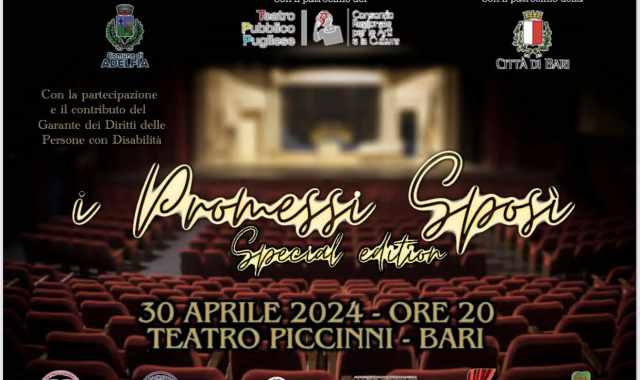 Bari, al Teatro Piccinni in scena ''I Promessi Sposi Special Edition'' con attori diversamente abili