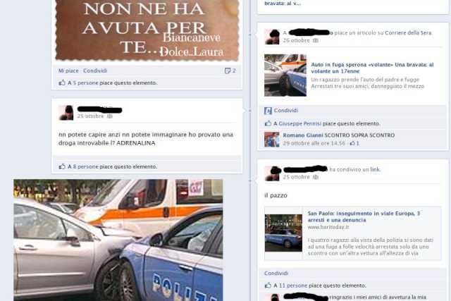 A 17 anni causa un incidente d'auto e si compiace su facebook