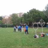 I giocatori in divisa azzurra nella fase di riscaldamento