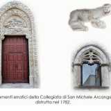 Tre frammenti dell'antico duomo: il portale (ricostruito sulla chiesa del Santo Rosario), una testa leonina e una bifora  