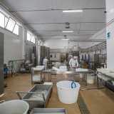 Accanto vi � una piccola porticina che ci conduce nell�ampio laboratorio circondato da serbatoi di stoccaggio, salamoie, tinozze e banchi di dispersione