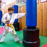 Osserviamo insieme l�allenamento di una delle classi: ci impressiona un piccolo atleta che si esercita colpendo un sacco con un oi zuki (un pugno avanzato)...
