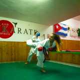 ...e una ragazza effettua un ushiro geri, un calcio tirato indietro
