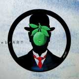 Magritte  intaglio su vinile pi� decorazioni con tencil di Deborah Genchi