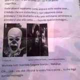 Il volantino minaccioso dei clown misteriosi. � stato trovato sia a Noicattaro che a Bari, soprattutto nel quartiere San Pasquale (foto di noicattaroweb.it)