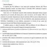 La lettera di risposta che arriva allo sbattezzato dopo circa 15-20 giorni dalla richiesta