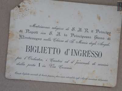 Un altro cimelio � costituito da un biglietto ingiallito dalla grafia elegante: risale al 1886 e invita Giuseppe, in virt� della sua carica ecclesiastica, al matrimonio del futuro Vittorio Emanuele III con Elena del Montenegro