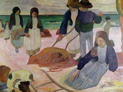 In mente ci viene il dipinto di Paul Gauguin �Raccoglitori d�alghe� del 1889, in cui il celebre pittore ritrae donne e uomini tahitiani intenti a raccogliere le piante marine