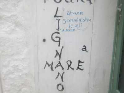Acrostico di Guido Lupori su una porta di Polignano