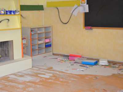Un'aula deturpata e allagata 