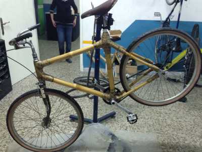 Una delle due biciclette di bamb� realizzata dai ragazzi dell'associazione Passi da ciclope