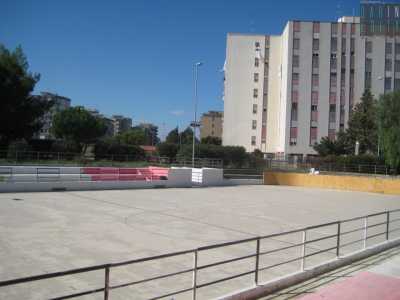 La pista di pattinaggio, nella parte bassa del parco, dove si tengono i corsi pomeridiani di pattinaggio e hockey