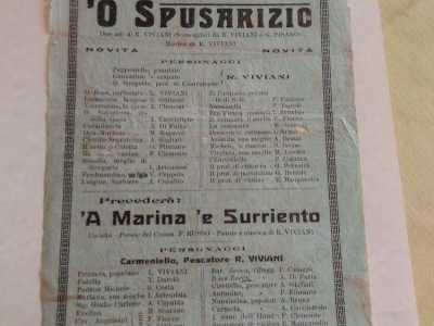 Una locandina che annunciava due spettacoli ispirati alla quotidianit� di Napoli portati sul palco del Teatro Petruzzelli da Raffaele Viviani: era il 16 giugno 1925