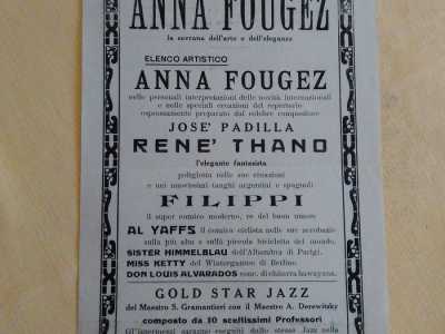 Il Teatro Margherita evidenziava cos� nel 1932 lo spettacolo dell'attrice tarantina Anna Fougez, definendola sul manifesto la sovrana dell'arte e dell'eleganza 
