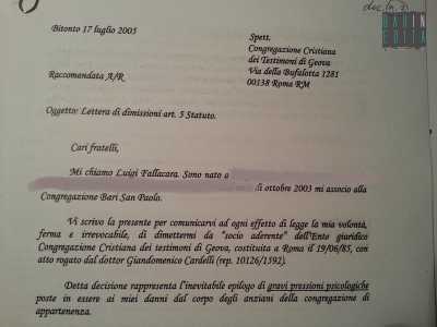 Lettera di dimissioni di Fallacara