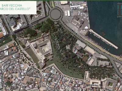 Il progetto del Parco del Castello con la grande area verde che comprende la banchina, l'area demaniale e abbraccia l'intero Castello Svevo