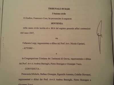 La sentenza del Tribunale di Bari