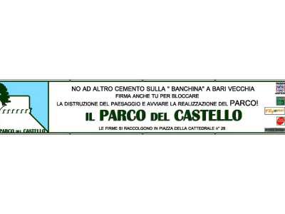 Lo striscione che sar� affisso al cancello del cantiere: c'� anche il logo di Barinedita